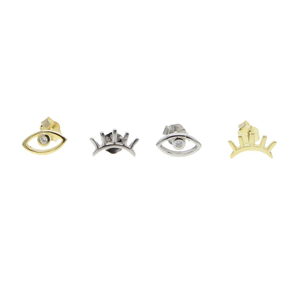 Finally Sale Simple Mini Cute Eyelash & Eye Type Ear Fine Jewelry Anti Allergy Gold Silver Plated Bling CZ Eyes Stud Earring