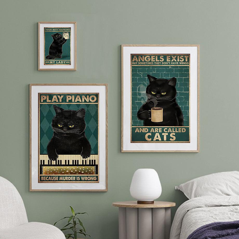 Vintage Coffee Toilet Paper Cat Bar Club Posters And Pints Nordic Wall Art Canvas Painting Abstract Pictures For Bathroom Decor