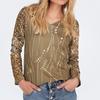 T-shirt décontracté à manches longues et col en V pour femme, effet dégradé de lumière étoilée