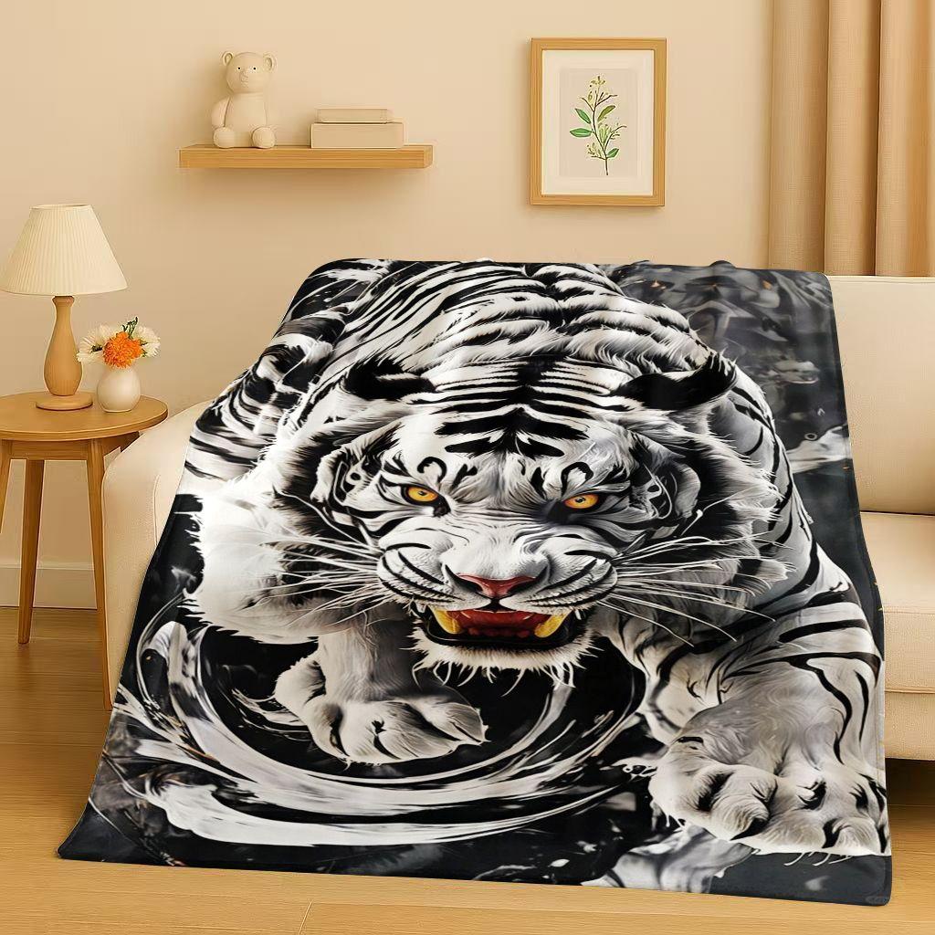 26 Style Tiger Lion Beast Art Cartoon Flannel Blanket,Ultra Soft Warm Plush Throw for Home Bedroom Bed Sofa Cover Office Travel