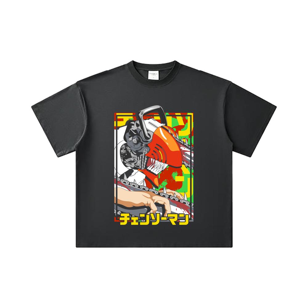 260 GSM Double Yarn 32 Count 100% Cotton Chainsaw Man V5 Denji Print Unisex Heavy Cotton T Shirt
