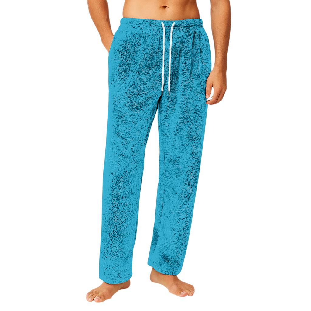 Men's Drawstring Pocket Flannel  Pants Homewear Sleep Pants