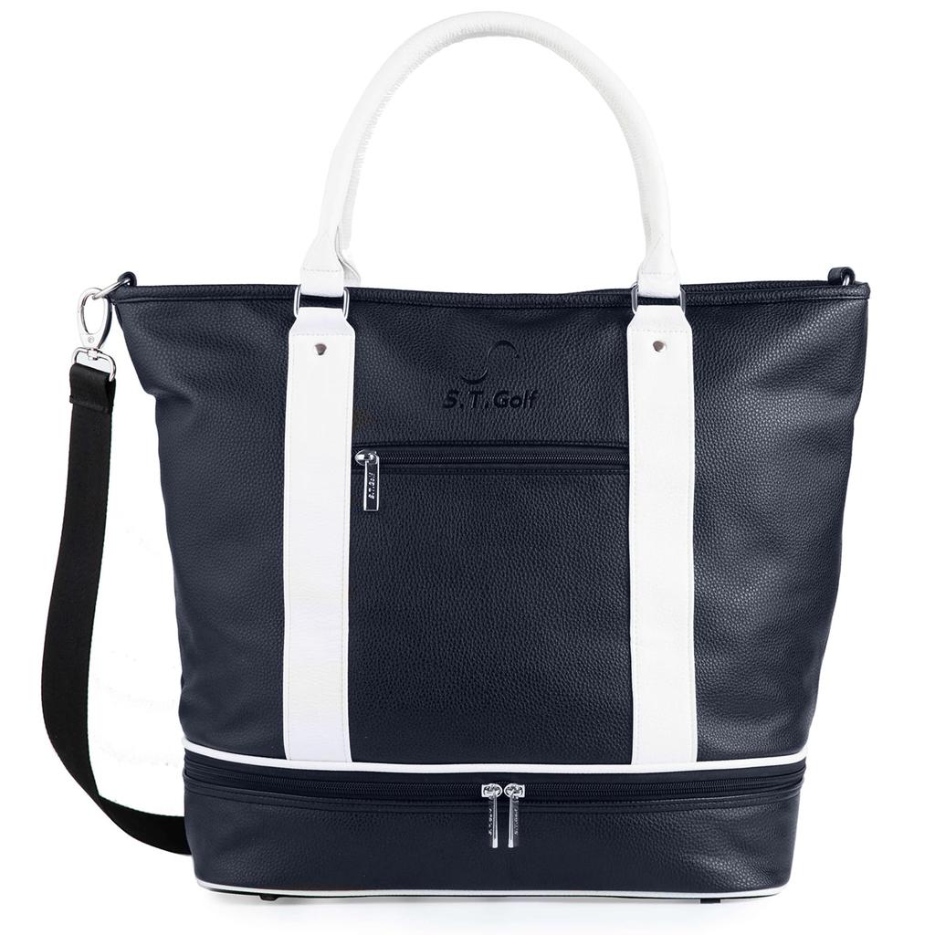 Golf Tote Premium PU Large Shoe Embossed Shoulder Strap Waterproof X S.T.Golf Men's Bag, Leather, Capacity, Storage, 3-Way, Logo, Included, (Navy