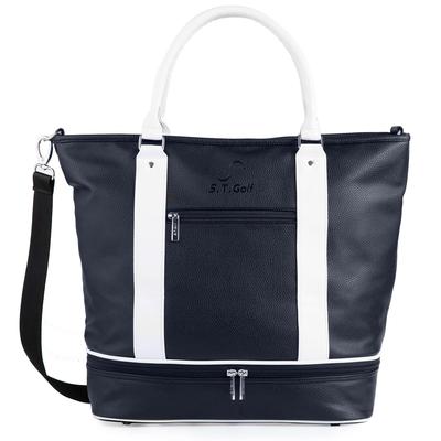 Golf Tote Premium PU Large Shoe Embossed Shoulder Strap Waterproof X S.T.Golf Men's Bag, Leather, Capacity, Storage, 3-Way, Logo, Included, (Navy