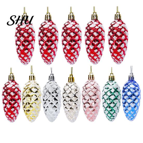 Pine Cone Hanging Ornament 5Pcs Christmas Plastic Colorful Shiny Glitter Pendant for Holiday Party Classic Shape Scene Layout Tree Decoration