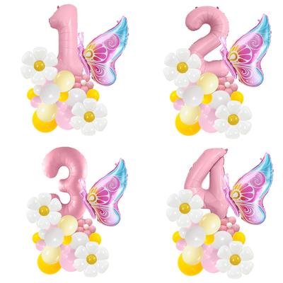 Pink Butterfly Digital Aluminum Film Balloon Girl Birthday Party Balloon Set Decoration Venue Layout