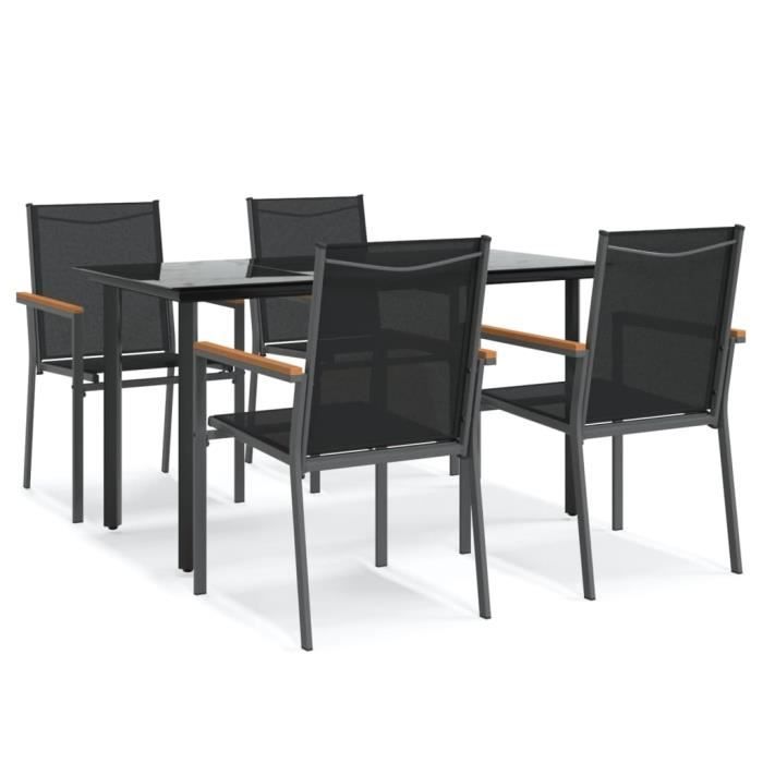 VidaXL Garden Dining Set 5 Pcs Black Textilene and Steel 3187043