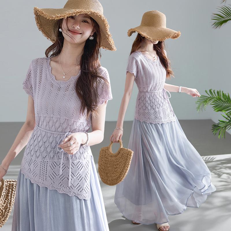 Bohemian Knitted Shirt Skirt Set