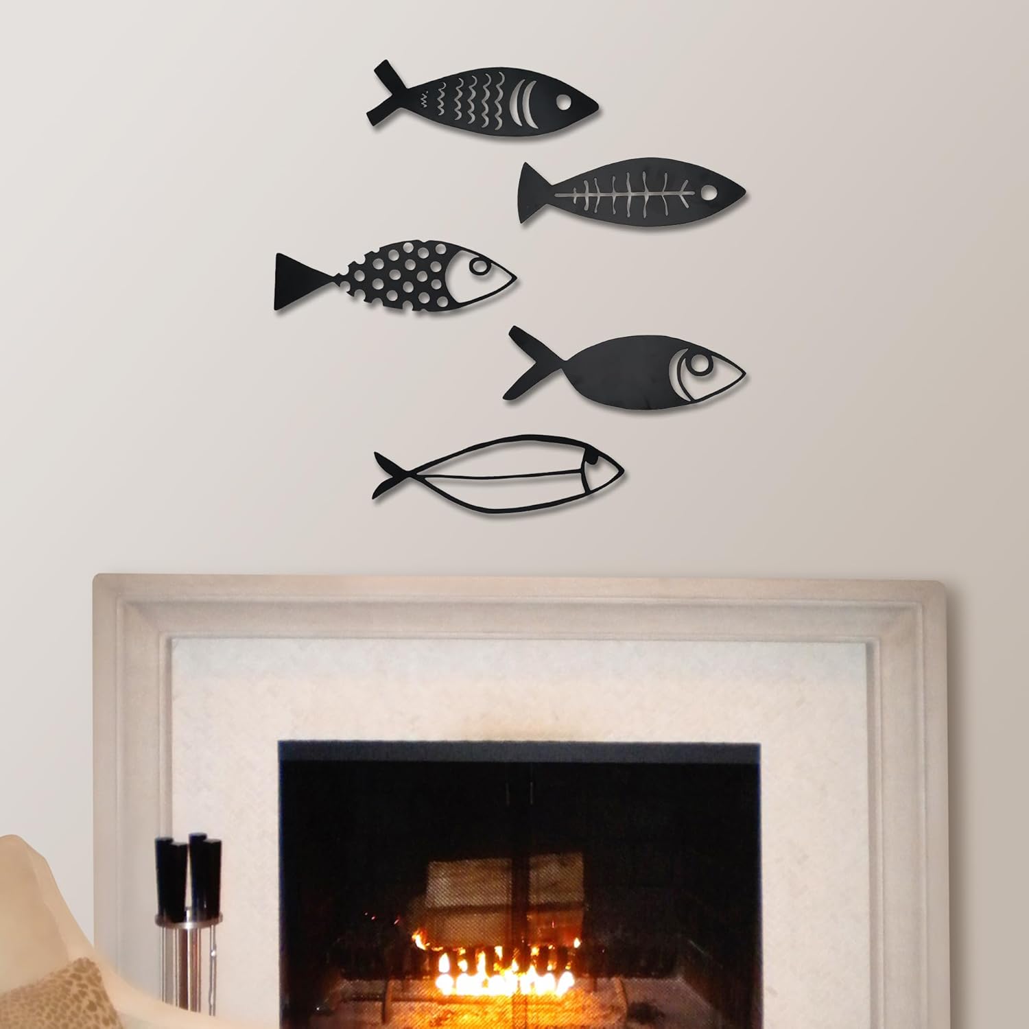 Rajukit 5 Pcs Metal Fish Nautical Beach Wall Decor Hanging Wall Sculpture Decor Lake House Ocean Decor Vintage Fish Ornaments for Home Bathroom
