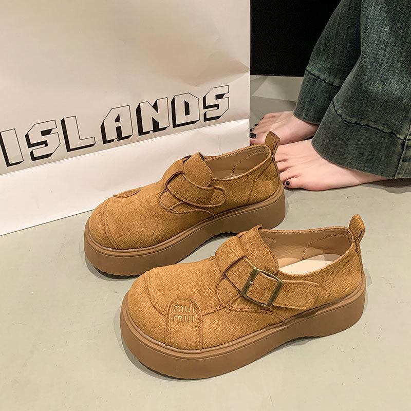 Platform loafers women's 2025 autumn new fashion versatile short boots non-slip soft sole round head suede single shoes