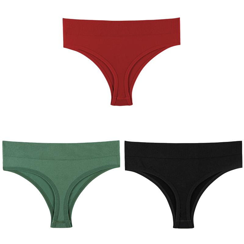 Women Solid 3PCS/Set Panties Sexy Middle Waist G-String Thong Femal Soft Nylon Lingerie Stretch T-Back Thong Underwear
