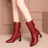 Stivali da Donna in Morbida Pelle a Metà Polpaccio, Scarpe alla Moda con Tacco Alto, Stivaletti a Punta, Zip Posteriore, Nero, Rosso, Dropship