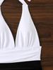 2025 Stylish European & American High-Waisted Backless Color Block One-Piece Swimsuit