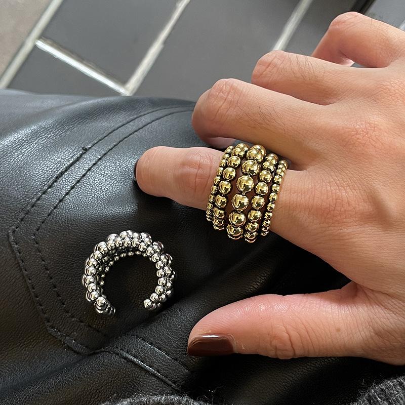 New Exaggeration Multilayer Bead Open Rings for Women Couples Creative Design Personality Hip Hop Fashion Party Jewelry Gifts