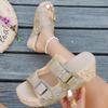 Women Slippers 2025 New Slippers Thick Sole Double Buckle Beach Women Shoes Summer Wedge Platform Sandals Slides Women