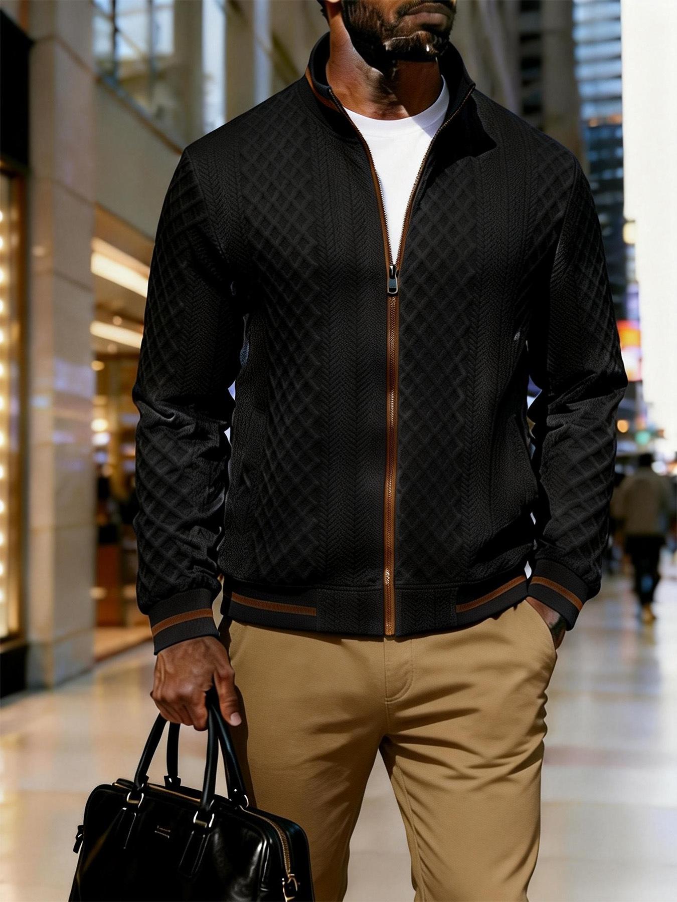 

Men s 2025 Color Block Jacquard Cardigan Hoodie XXXL чорний