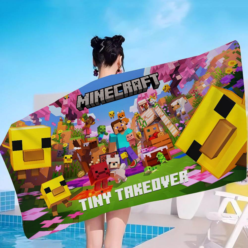 Retro Game M-Minecraft Beach Towel Colorful Bath Towels for Girl Microfiber Quick Dry Custom Sand Free Beach Yoga Spa Gym Pool