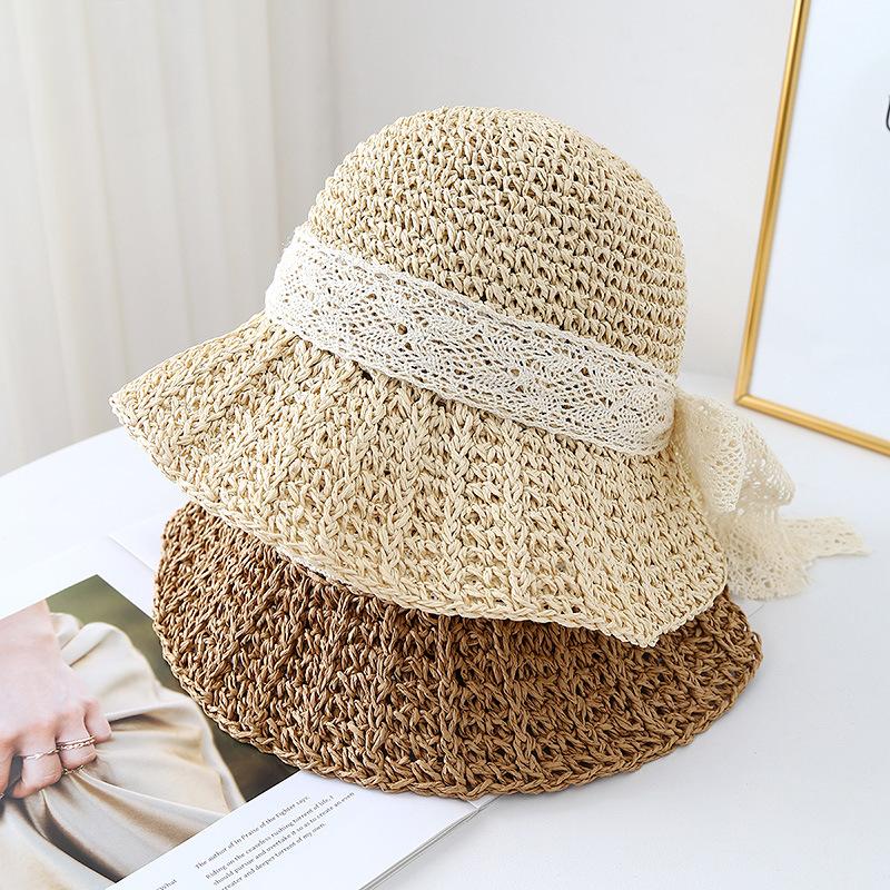 New Lace Bucket Hat Women's Summer Seaside Beach French Straw Hat Sunshade Sun Hat