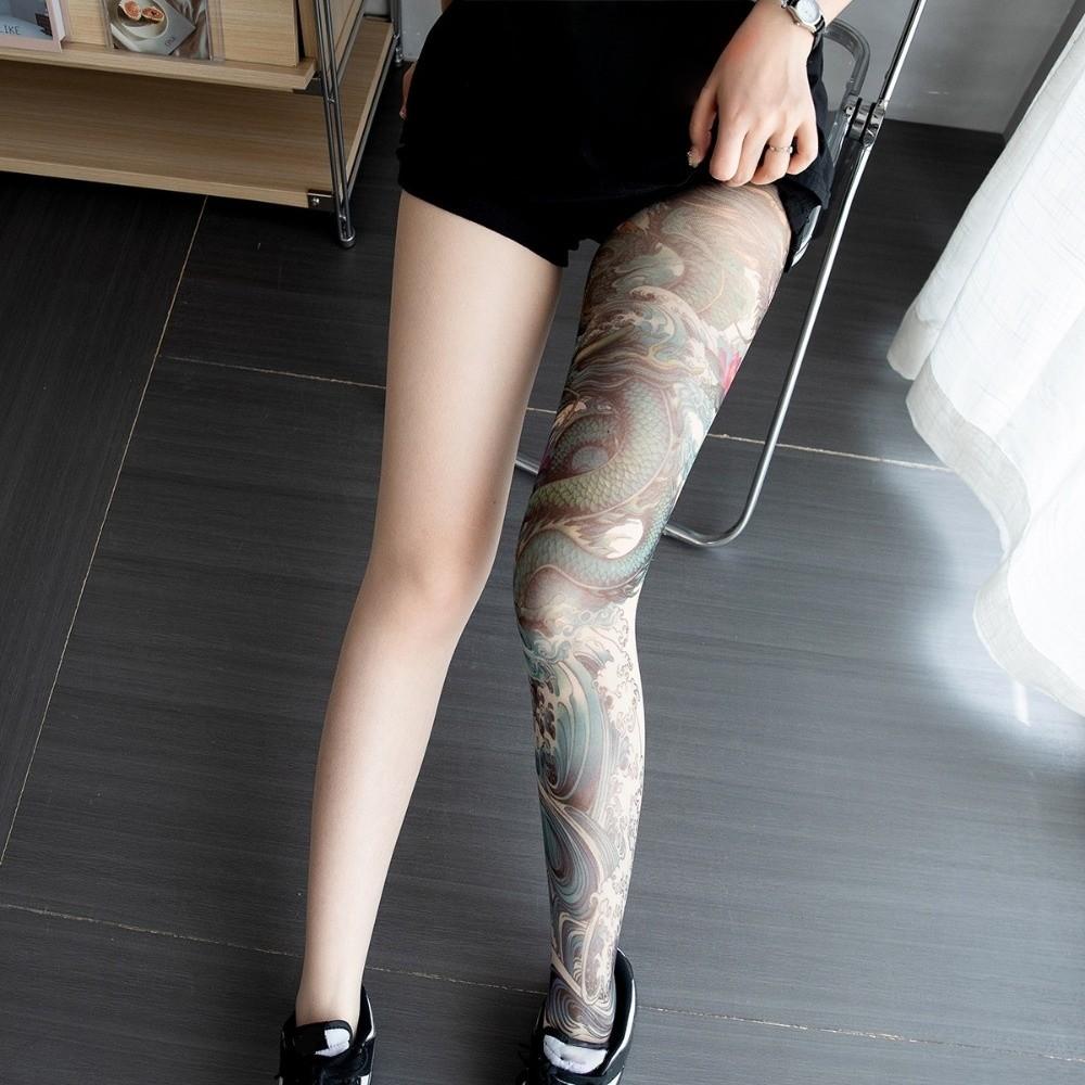 Breathable Fake Tattoo Socking Elastic Sun-proof Socks Flower Full Leg Tattoo Socks Driving