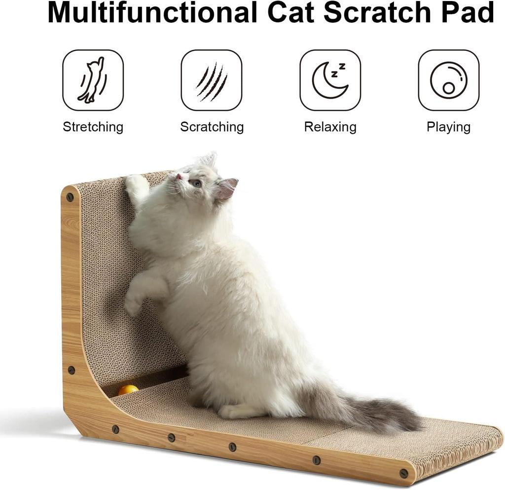 Cat Scratcher, L Shape Cat Scratch Pad Wall Mounted, Cat Scratching Cardboard with Ball Toy for Indoor Cats, Large Size
