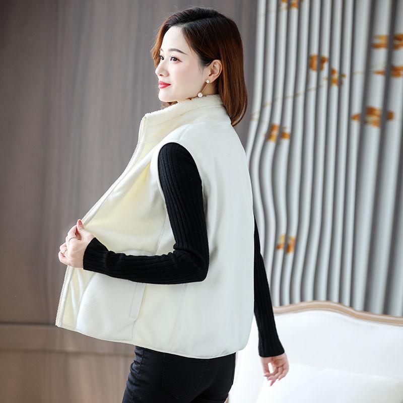 Autumn and Winter Women's Stand Collar Spliced Zipper Pocket Fashion Solid Color Double Sided Casual Sleeveless Vest