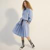 [mardimercredi] COTTON PLEATED MIDI SKIRT CHECK_BLUE
