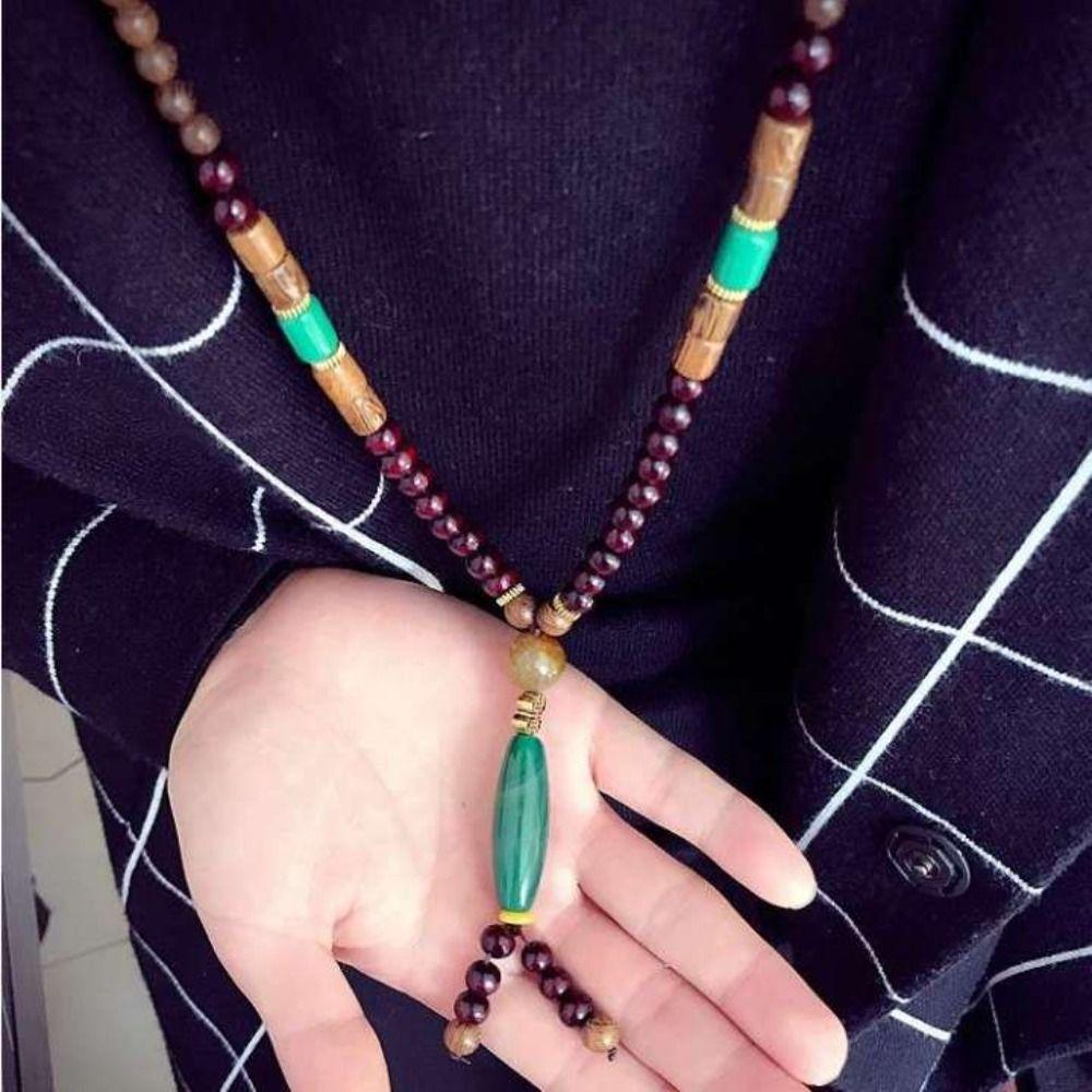 Long Chain Wooden Bead Necklace Long Sweater Chain Women Necklace Buddhist Jewelry Accessories