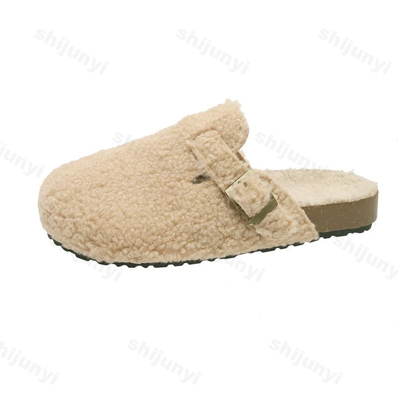Fashion Fashion Retro Casual Thick Sole Warm Cotton Half Slippers for Women 2025 Winter New Comfortable Slip On Buckle Design Drag Shoes
