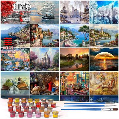 40x50см Картина маслом по номерам Приморские пейзажи DIY Рамки Картины по номеру Зимнее дерево Краска на холсте DIY Украшение дома