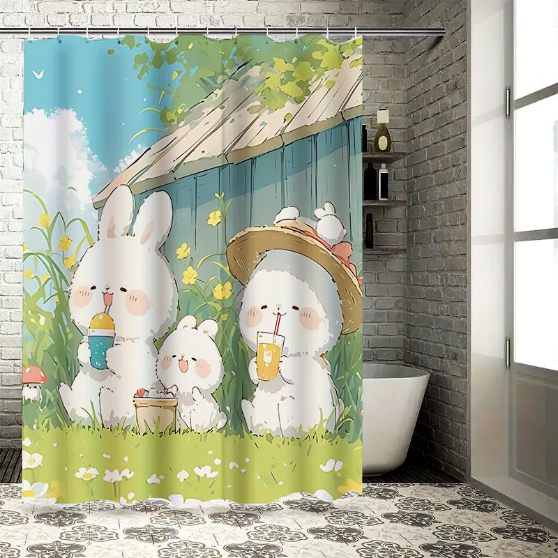 Cute Bunny Family Shower Curtain for Kids and Adults - Soft and Durable Waterproof Bathroom Decor with Adorable Cartoon Design