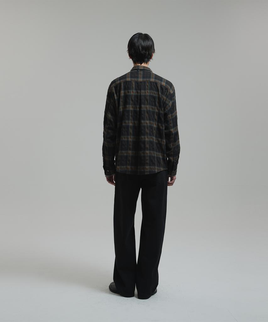 NONBLANK Bumpy Surface Check Ls Shirt_Dark Green