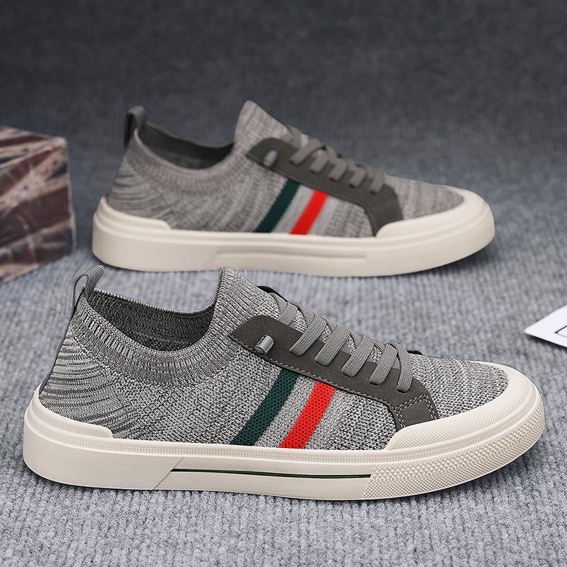 One-Pedal Men'S Shoes 2024 Autumn Breathable Knitted Mesh Shoes Men'S Spring And Autumn Canvas Casual Board Shoes Non-Slip Soft Sole