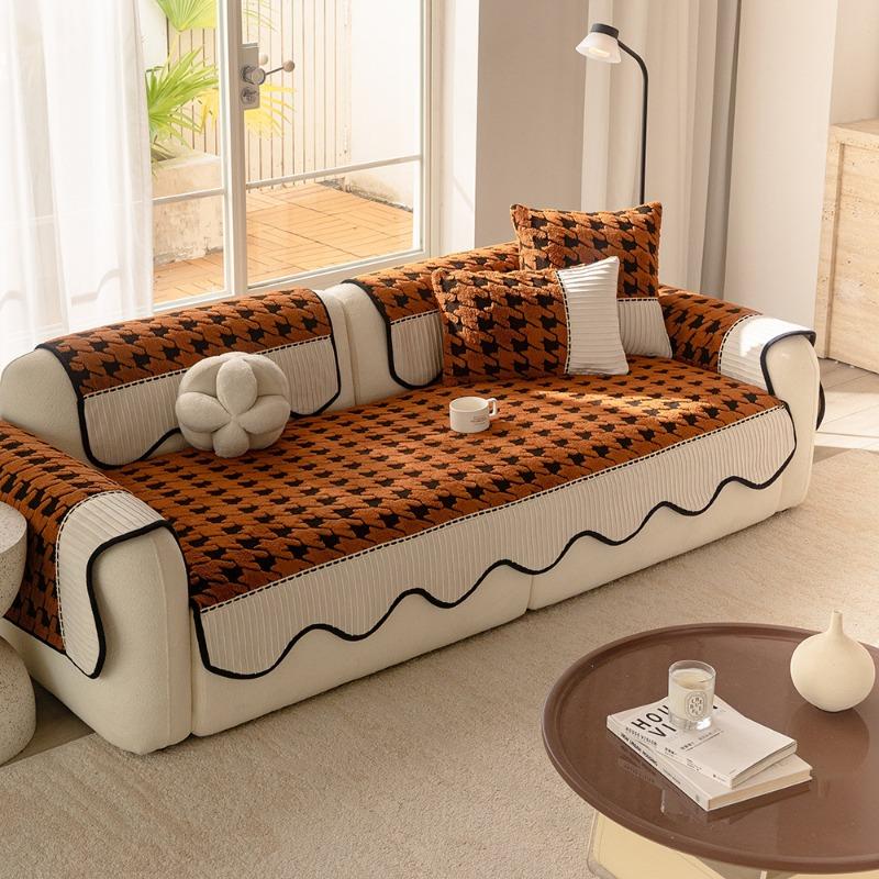 Thousand Bird Grid Sofa Cover Cloth Thickened Anti Slip and Anti Cat Scratch Sofa Cushion Cover Non Sticky Fur Autumn and Winter
