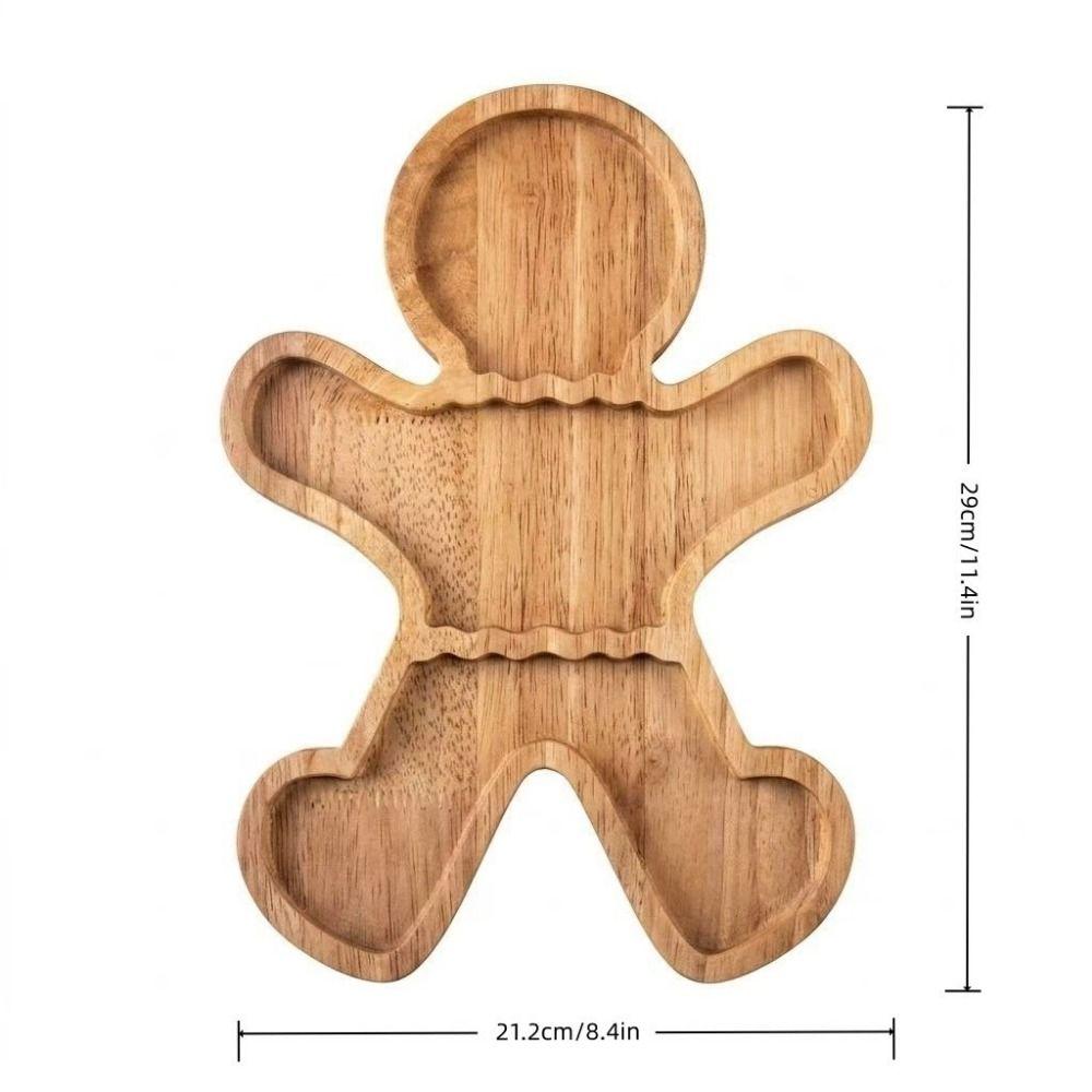 Wood Christmas Storage Tray Divided Compartments Gingerbread-Shaped Design Divided Tray Xmas Gloves Non-Food Contact Surface