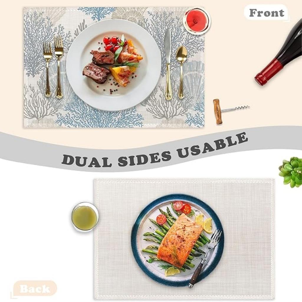 4KS Prostírání Oceán Korál Zelené Letní Korálový Útes Lněné Stolní Podložky Námořní Moře Mořské Mořské Řasy Žáruvzdorné Prostírání pro Stolování Kuchyň 32x45cm