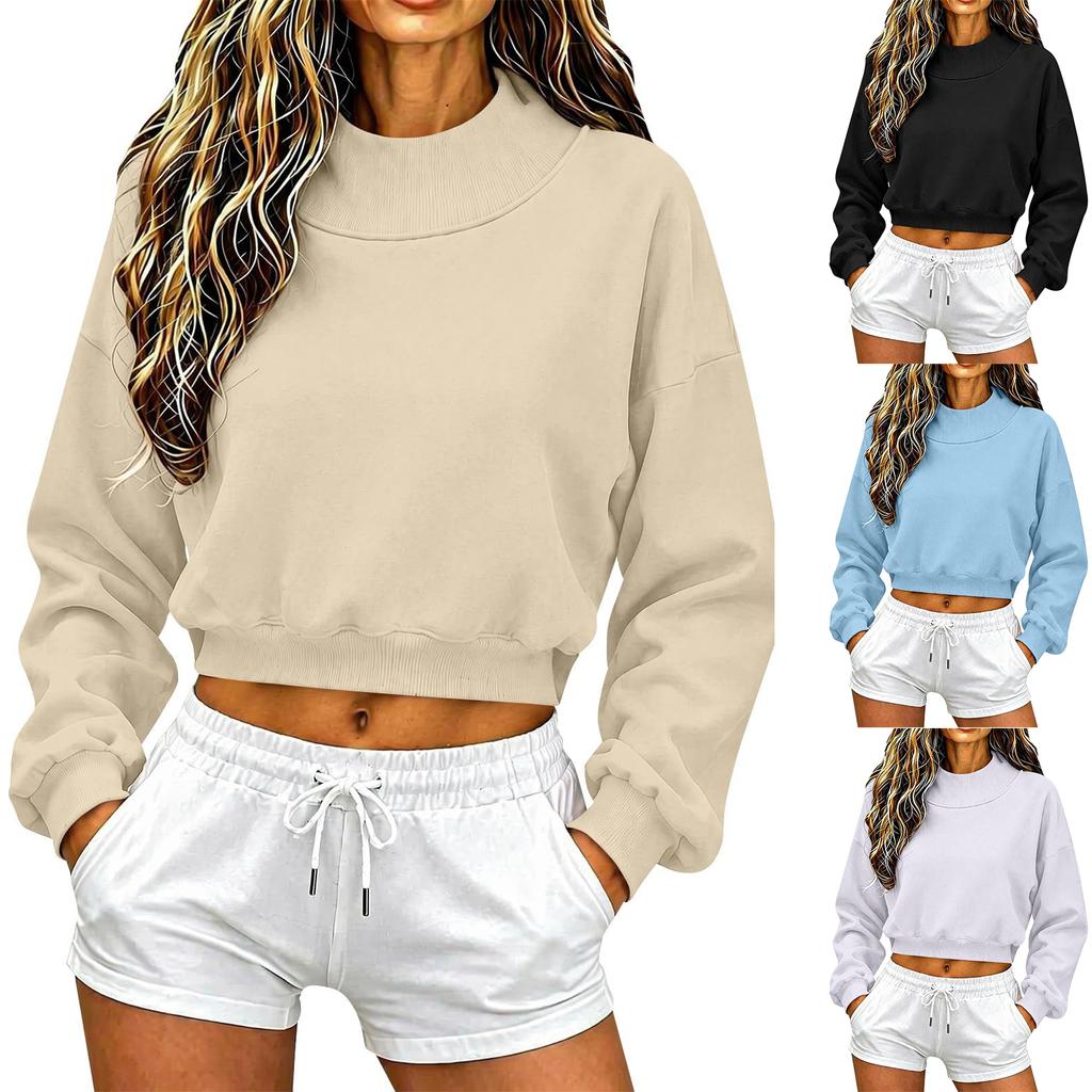 Mock Neck Sweatshirts Womens Fall Oversized Turtleneck Long Sleeve Cropped Pullover Winter Casual Loose Fit Cute Tops