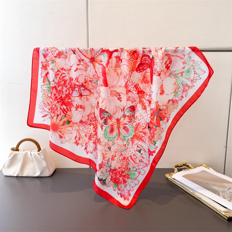 70*70Cm Spring Summer Women Scarf Silk Butterfly Print Satin Beach Scarves Shawl Headband Hijab Bandana Wrap Bufanda