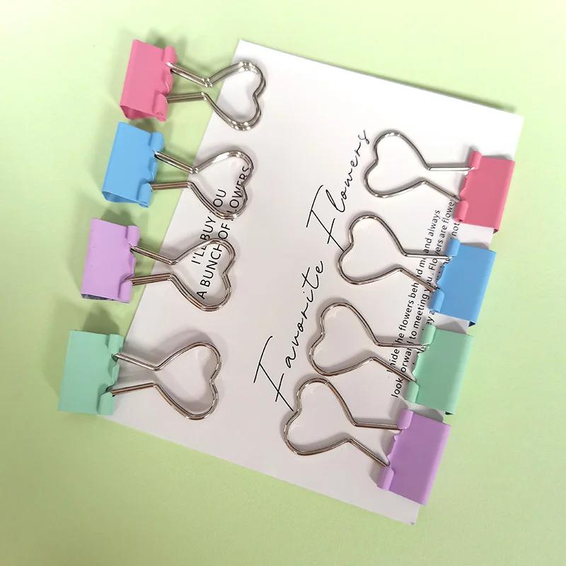 Creative Pink Clip Heart Hollow Out Metal Binder Clips Notes Letter Paper Clip Office Supplie