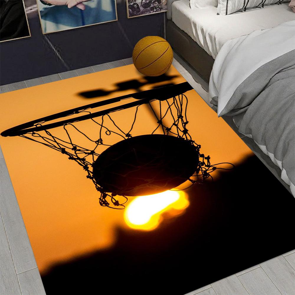 Sports Basketball Theme Carpet Basketball Hoop Pile Shooting Scene Court Patterns NonSlip Rug For Bedroom Game Room Decor