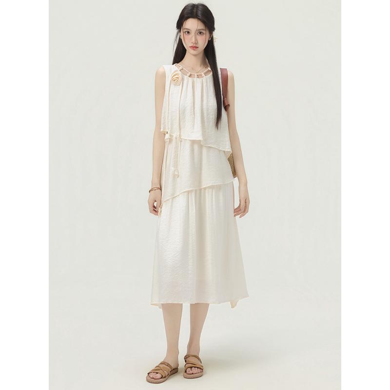 Women s Niche A-line Cake Dress - Sleeveless French Summer 2026 Petite Vacation Style Extra Large абрикосовый