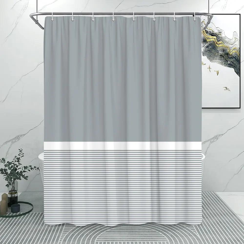 Solid Colours and Lines Modern Minimalist Shower Curtain Colourful Geometric Polyester Fabric Home Shower Curtain Bathroom Decor