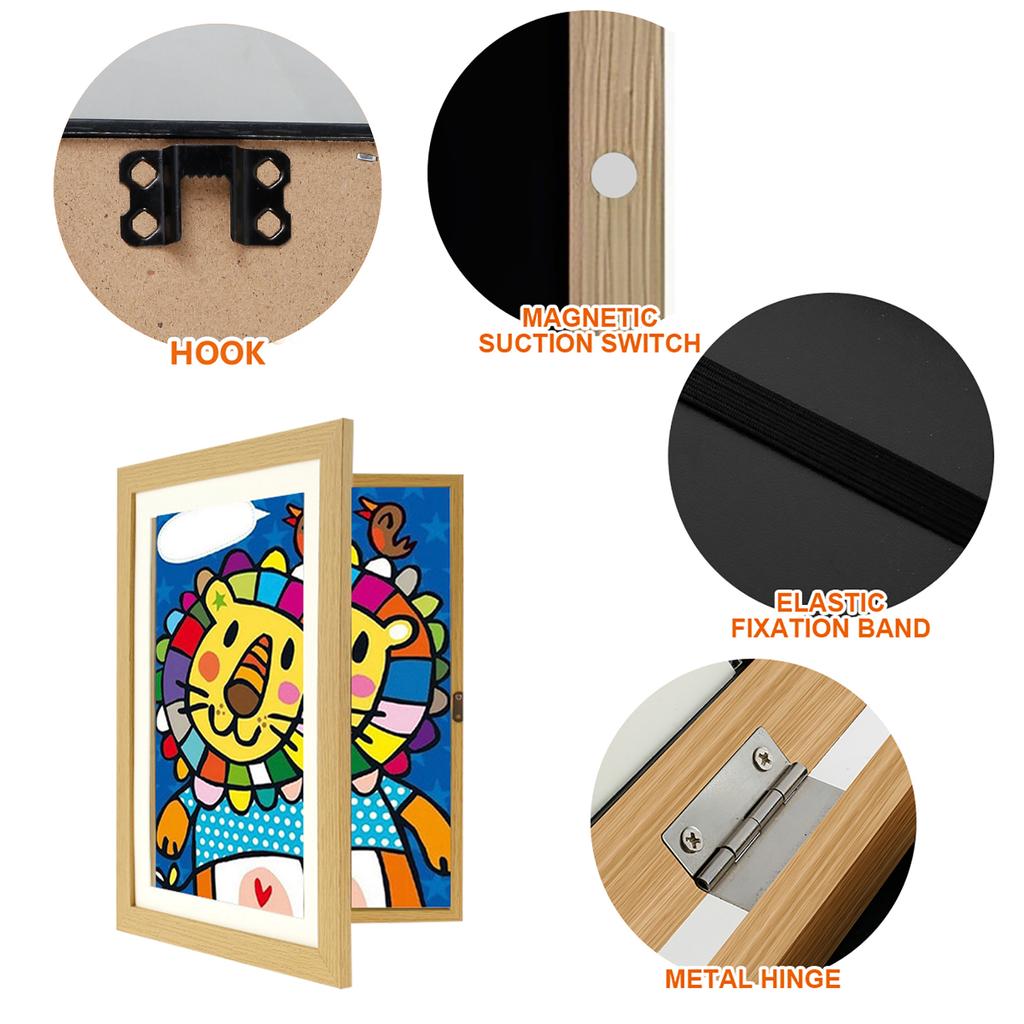 1/2 Stück Kinder Kunstrahmen Set A4 Frontöffnung Foto Rahmen Holz Kinder Kunstwerk Display Rahmen für 100 Bilder Horizontal und