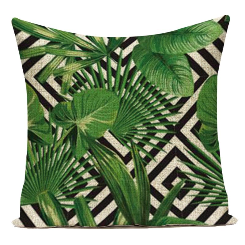 Tropical Green Plant Leaf Cactus Palm Polyester Pillow Case Sofa Home Decoration Cushion Cover Pillowcase for Living Room