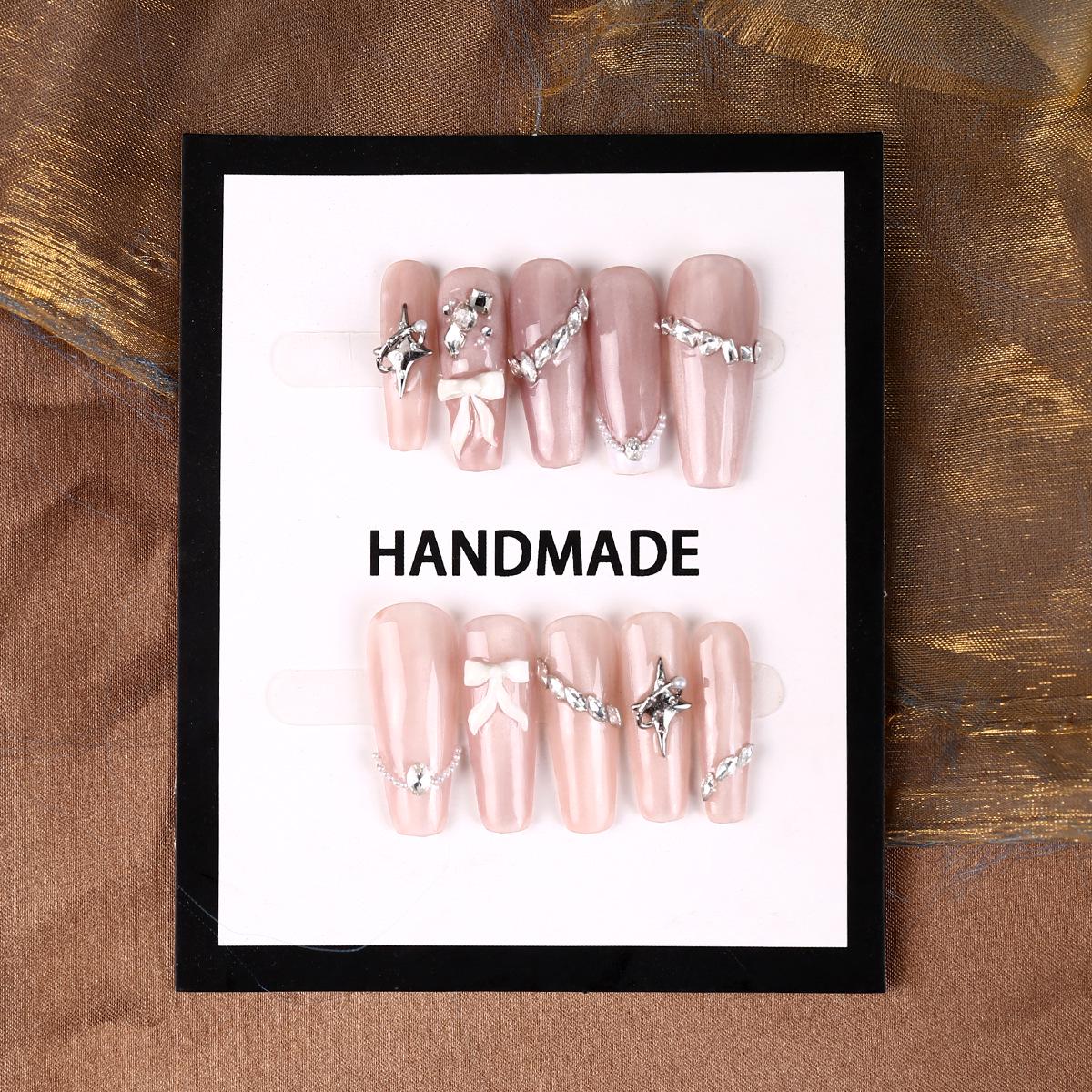 

Янтарный кошачий глаз французский леопардовый принт накладные ногти - Роскошные накладки ручной работы XS + Tool Kit 5-piece Set