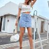 Women High Waist  Hole-ridden Package Hip Jean Denim Skirt