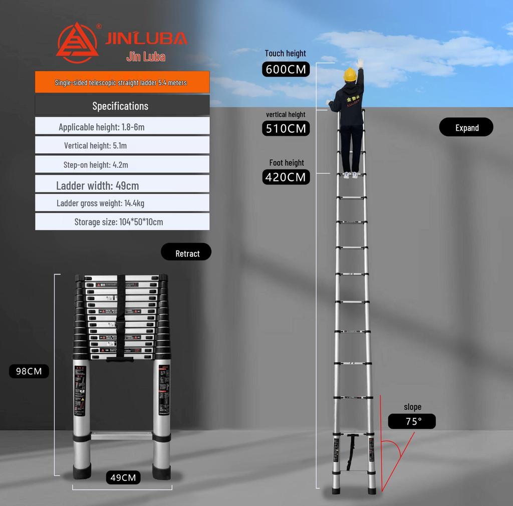 Jinluba Aluminum Telescopic A-Frame Ladder - Thickened, Stainless Steel, Bamboo Joint, for Household & Engineering Use