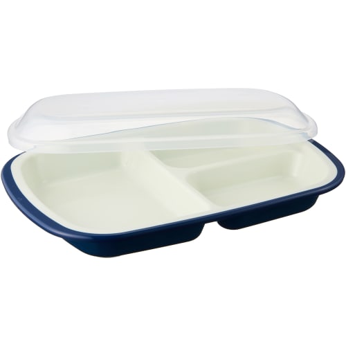 Square lunch plate with lid, navy blue