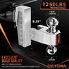 Adjustable Aluminum Tow Hitch for 2-Inch Receiver, 6-Inch Drop/Rise, 12,500 LBS GTW with Anti-Theft Locking Pins