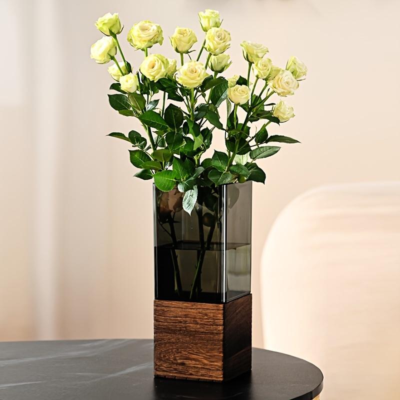Elegant Nordic-Style Acrylic Vase with Wooden Base - Perfect for Living Room Decor & Floral Arrangements, Ideal Gift for
