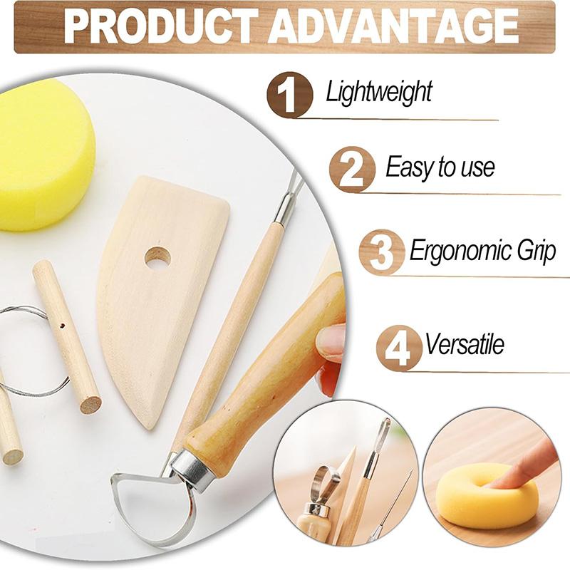 12Pcs Pottery Clay Sculpting Modeling Tool Set Double-Sided Clay Sculpture Tool Set Wooden Modeling Clay Sculpting Tools Kit